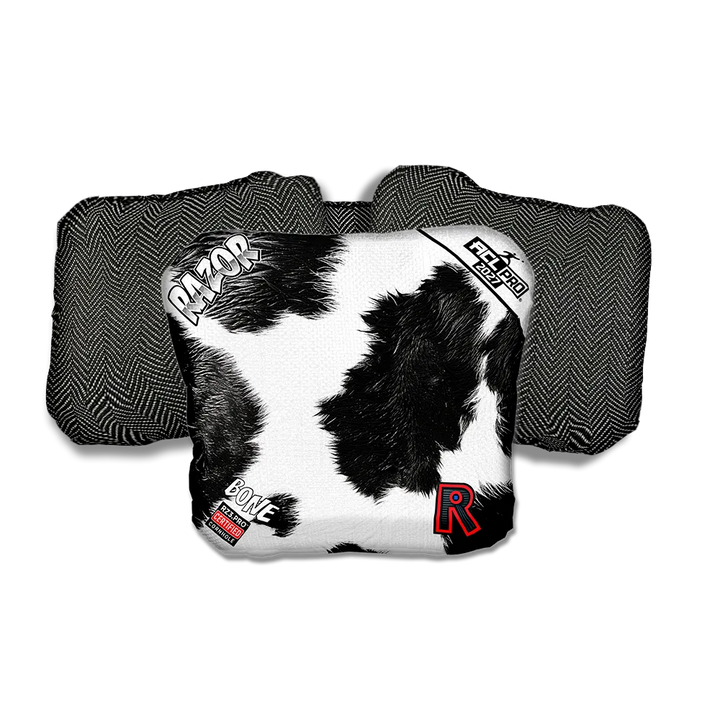 Bone PRO Cow Print Black Back Cornhole Bags