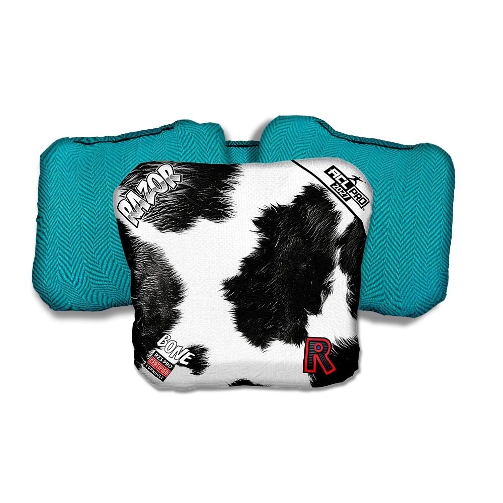 Bone PRO Cow Print Teal Back Cornhole Bags