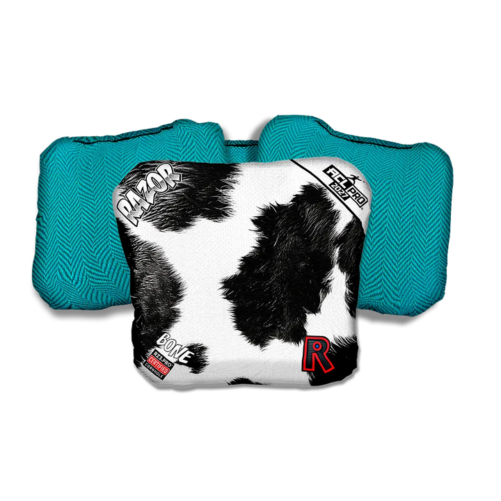 Bone PRO Cow Print Teal Back Cornhole Bags