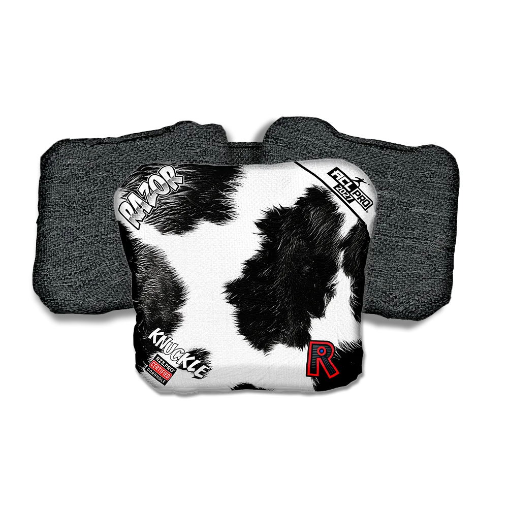 Knuckle PRO Cow Print Black Back Cornhole Bags