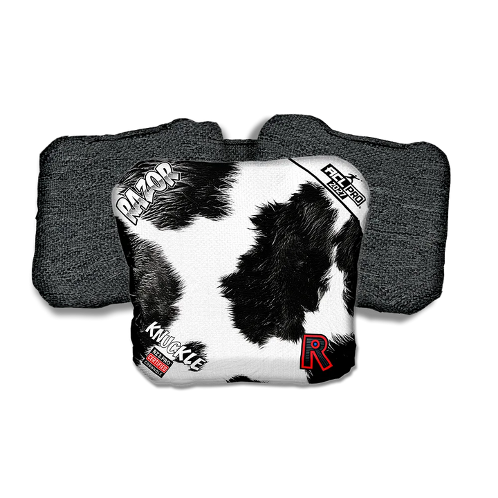 Knuckle PRO Cow Print Black Back Cornhole Bags