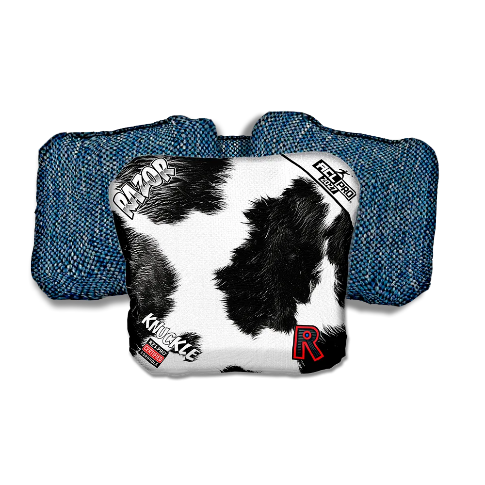 Knuckle PRO Cow Print Blue Back Cornhole Bags