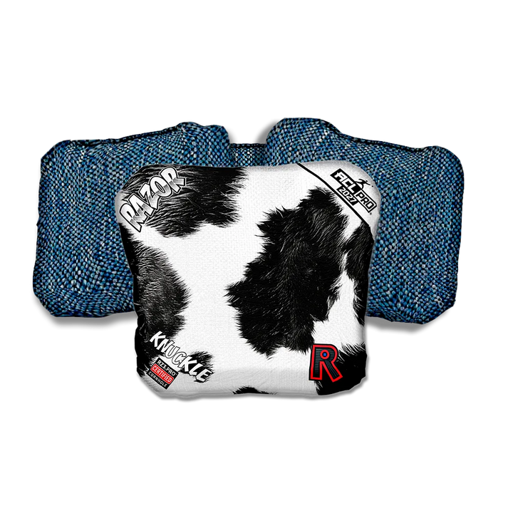 Knuckle PRO Cow Print Blue Back Cornhole Bags
