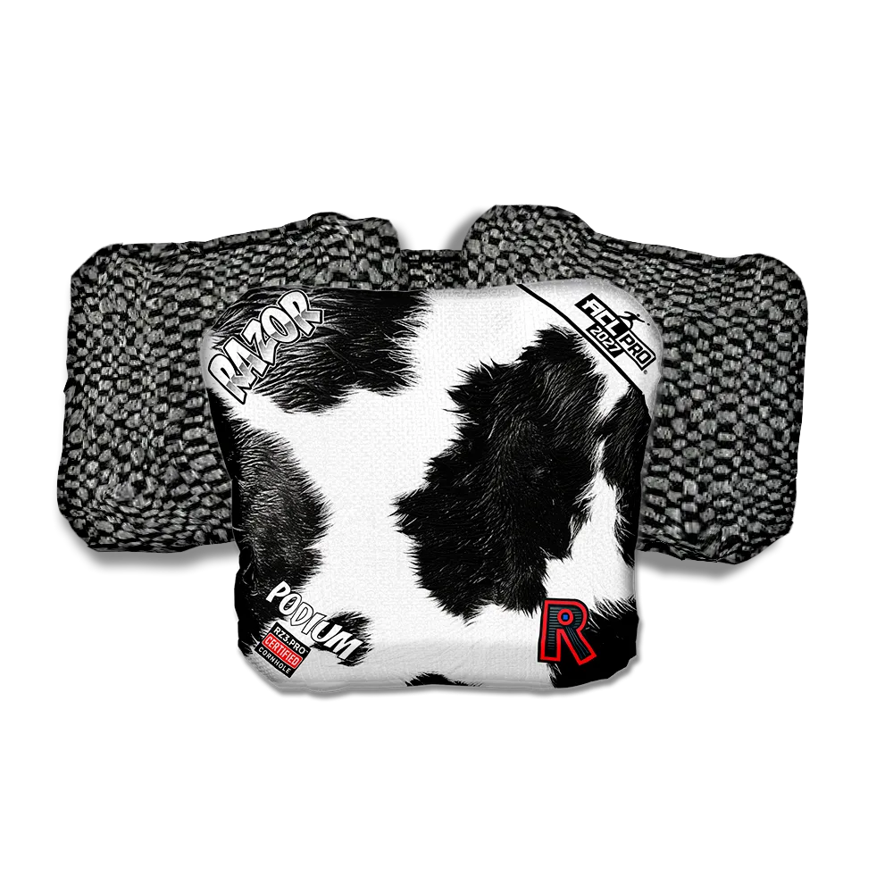 Podium PRO Cow Print Black Back Cornhole Bags