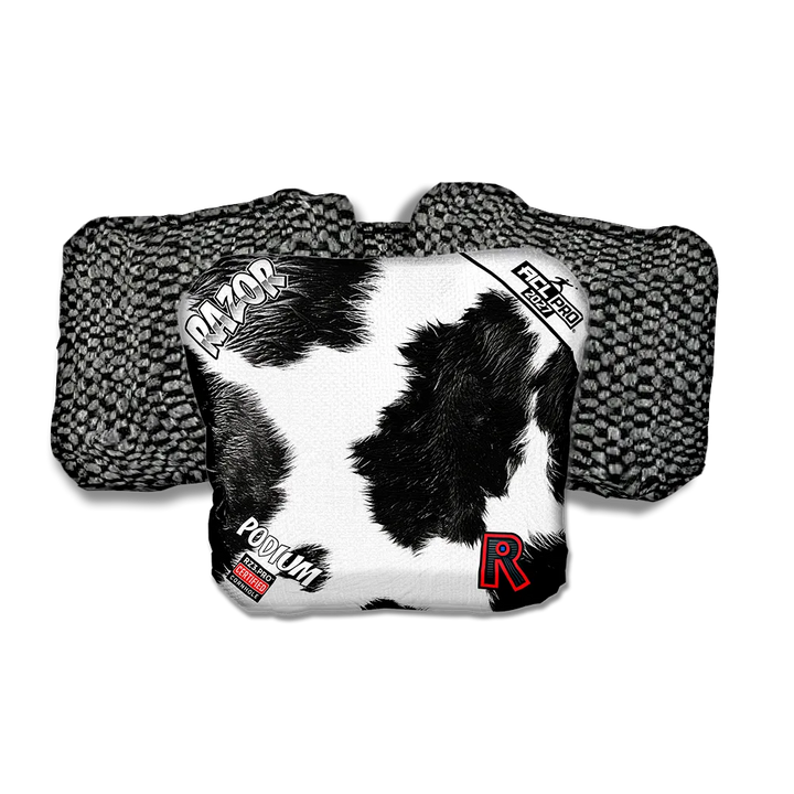 Podium PRO Cow Print Black Back Cornhole Bags