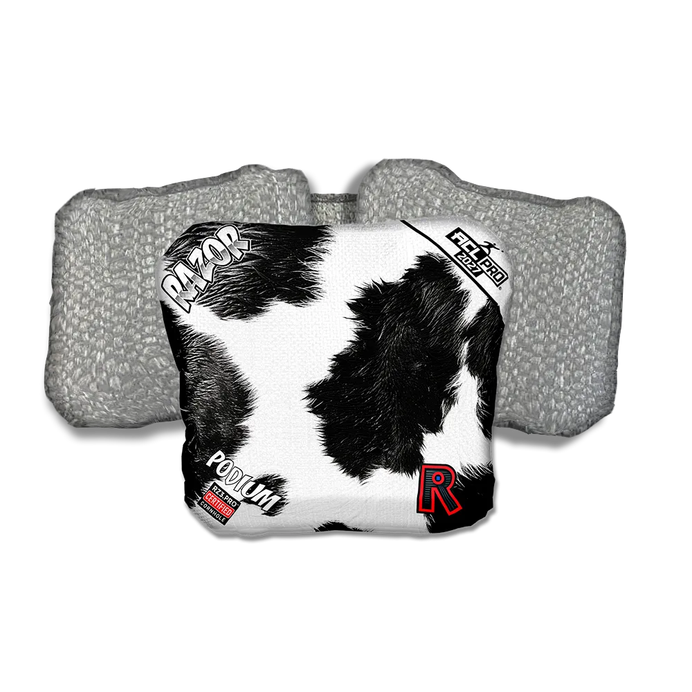 Podium PRO Cow Print Silver Back Cornhole Bags