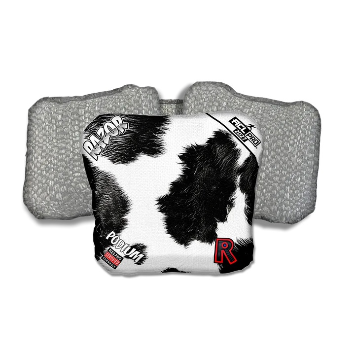 Podium PRO Cow Print Silver Back Cornhole Bags