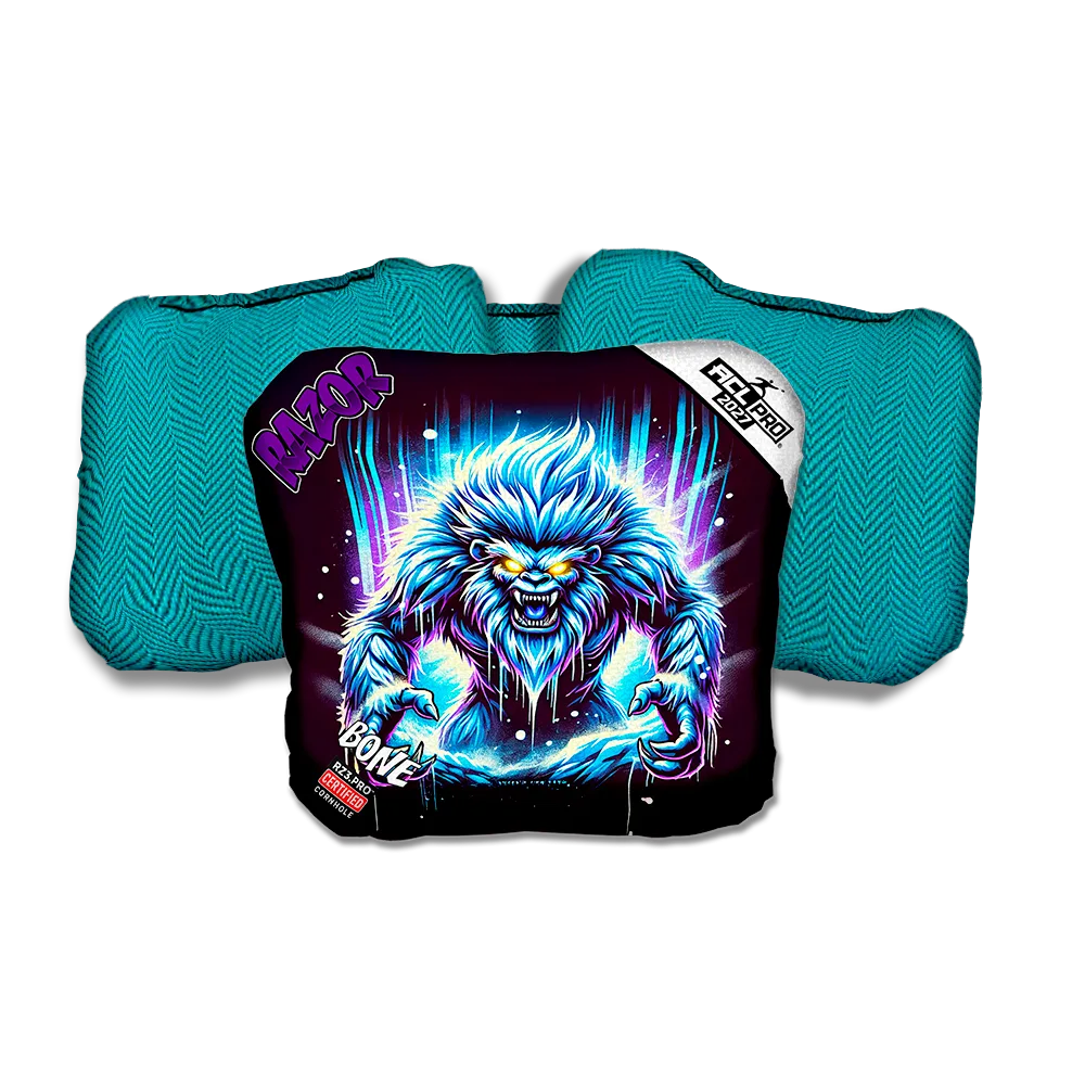 Bone PRO Cryo Rage Purple Series Teal Back Cornhole Bags