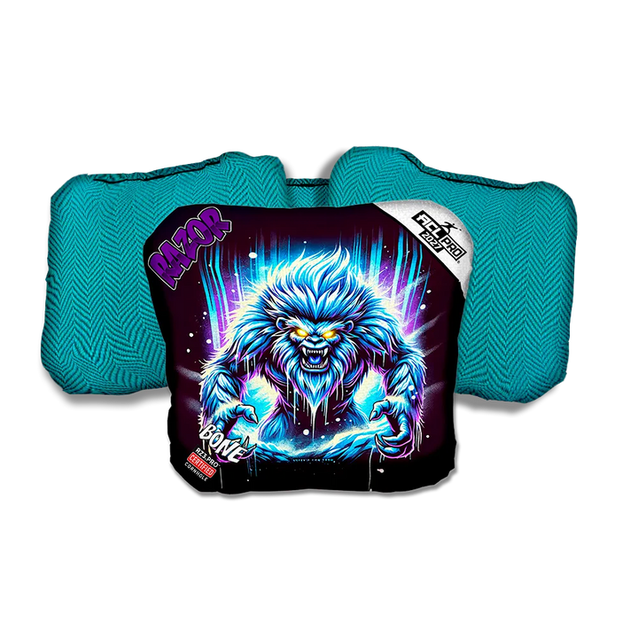 Bone PRO Cryo Rage Purple Series Teal Back Cornhole Bags