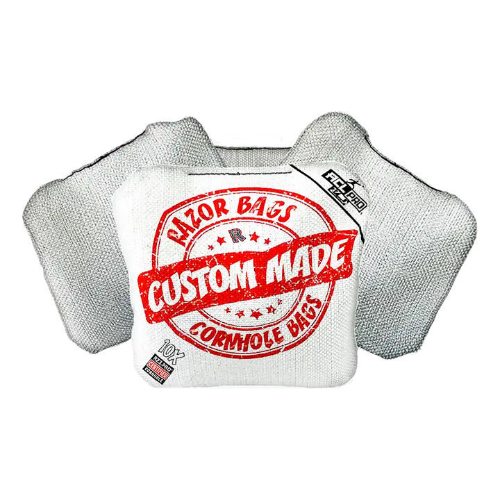 Cornhole bags with 'Razor Bags' branding on a white background