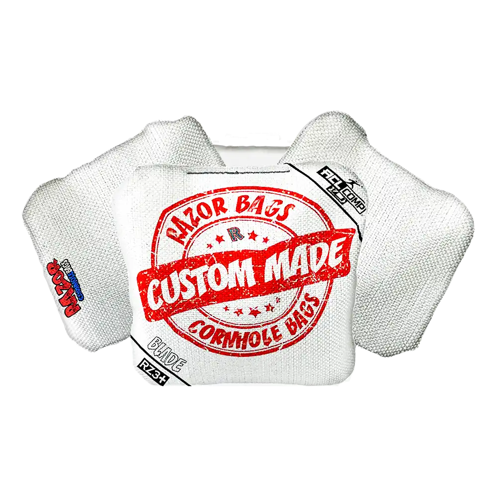 Cornhole bag with 'Razor Bags' branding on a white background