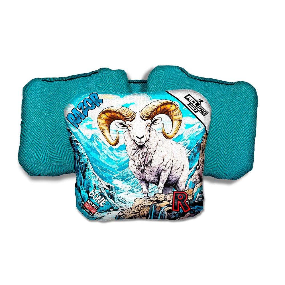 Bone PRO Alaskan Dall Sheep Teal Back Cornhole Bags