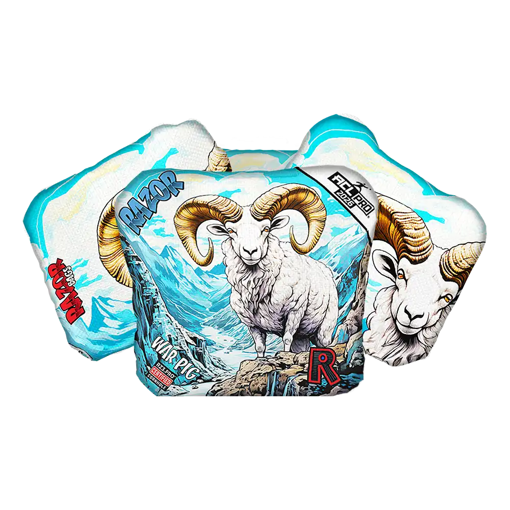 Cornhole bags with a ram design on a white background