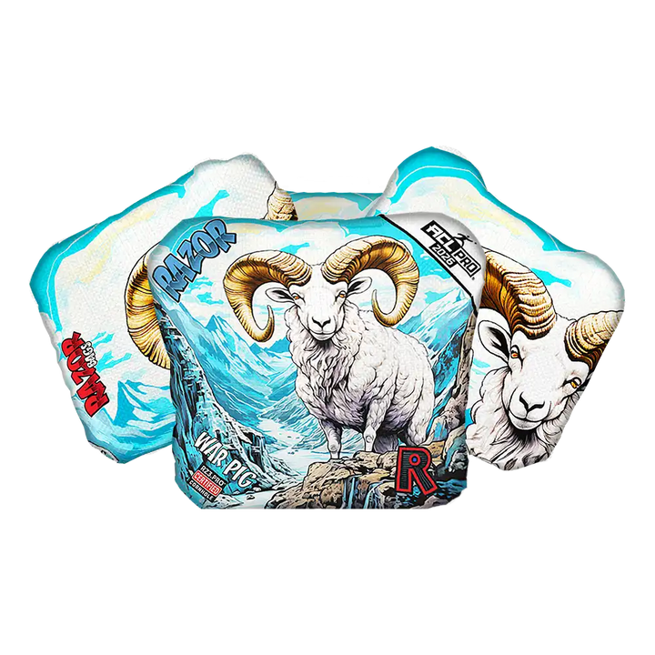 Cornhole bags with a ram design on a white background
