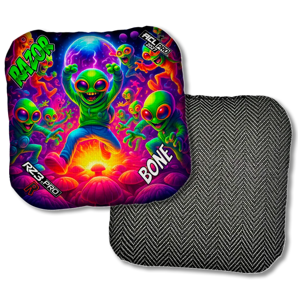 Bone PRO Alien Dance Party ACL PRO Razor Cornhole Bags Black Back Product View