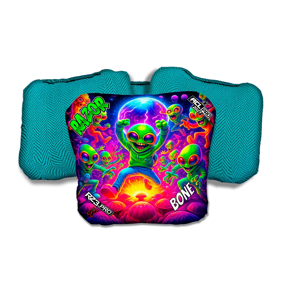 Bone PRO Alien Dance Party ACL PRO Razor Cornhole Bags Teal Back Cornhole Bags