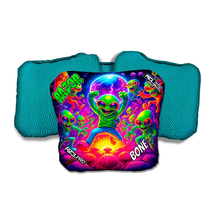 Bone PRO Alien Dance Party ACL PRO Razor Cornhole Bags Teal Back Cornhole Bags