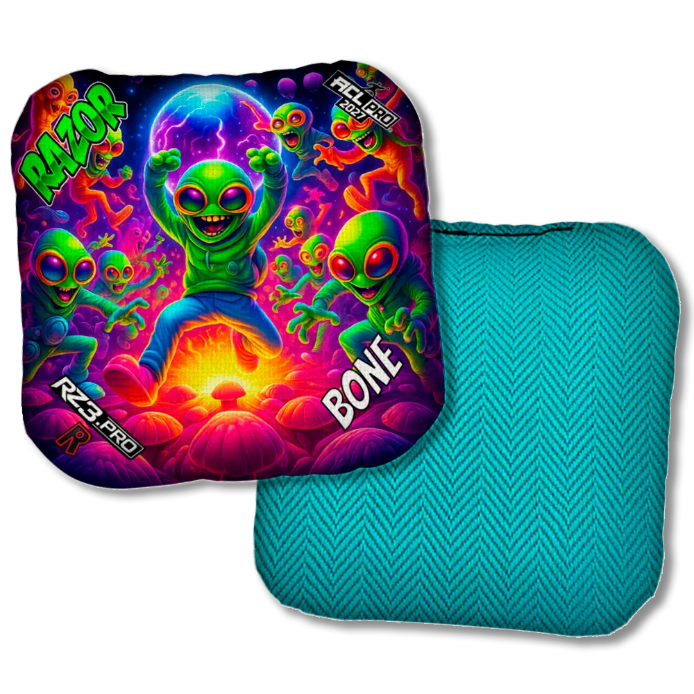 Bone PRO Alien Dance Party ACL PRO Razor Cornhole Bags Teal Back Product View