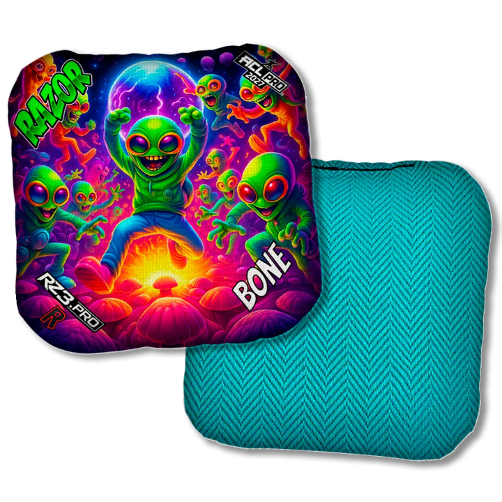Bone PRO Alien Dance Party ACL PRO Razor Cornhole Bags Teal Back Product View