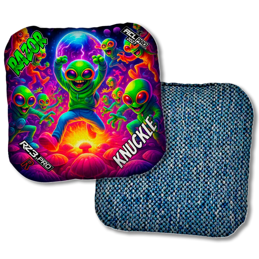 Knuckle PRO Alien Dance Party ACL PRO Razor Cornhole Bags Blue Back Product View