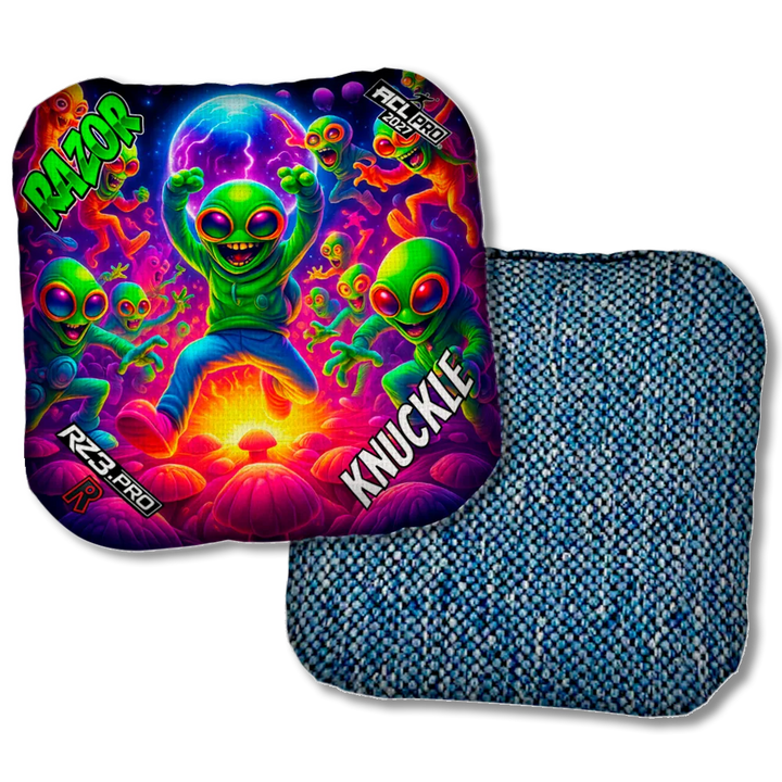 Knuckle PRO Alien Dance Party ACL PRO Razor Cornhole Bags Blue Back Product View