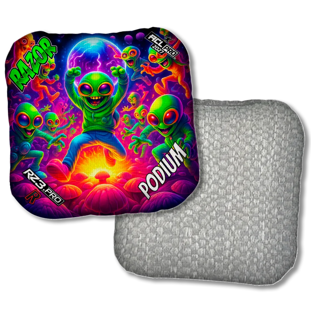Podium Alien Dance Party ACL PRO Razor Cornhole Bags Silver Back Product View