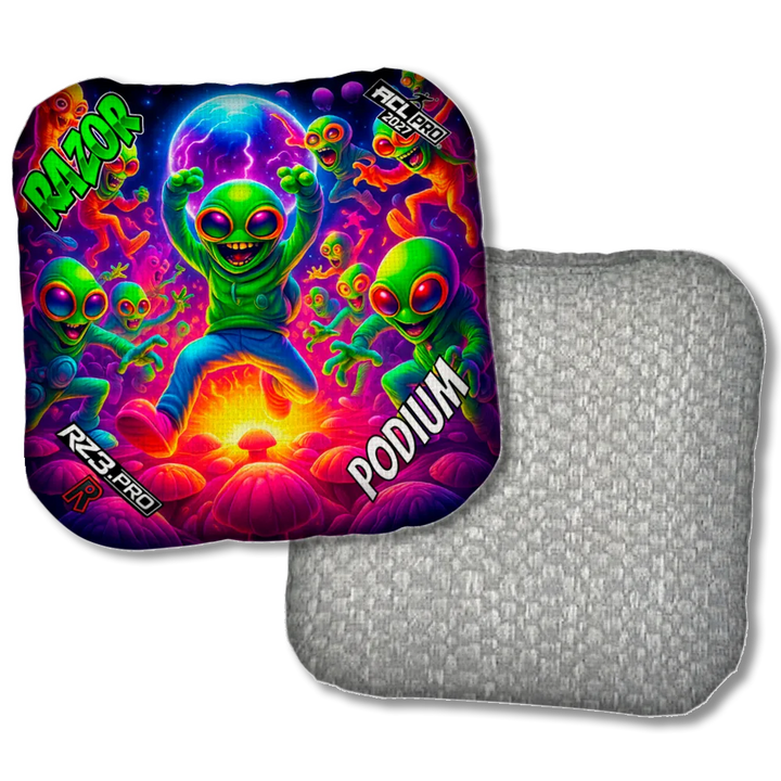 Podium Alien Dance Party ACL PRO Razor Cornhole Bags Silver Back Product View