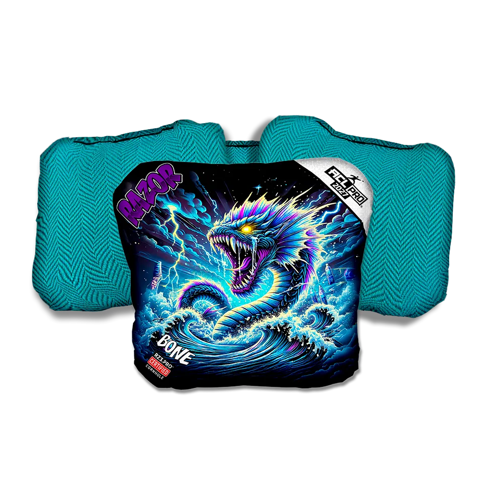Bone PRO Dark Current Purple Series Teal Back Cornhole Bags