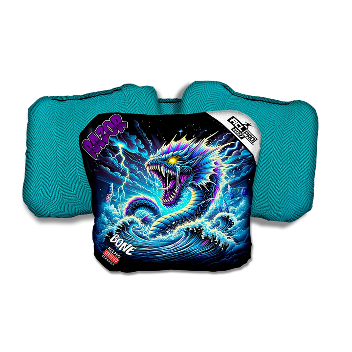 Bone PRO Dark Current Purple Series Teal Back Cornhole Bags