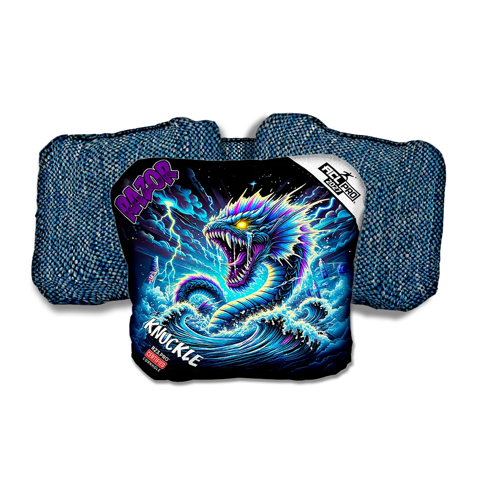 Knuckle PRO Dark Current Purple Series Blue Back Cornhole Bags