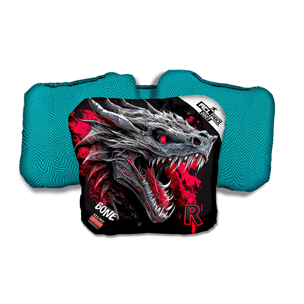 Bone PRO Dragon Black Series Teal Back Cornhole Bags