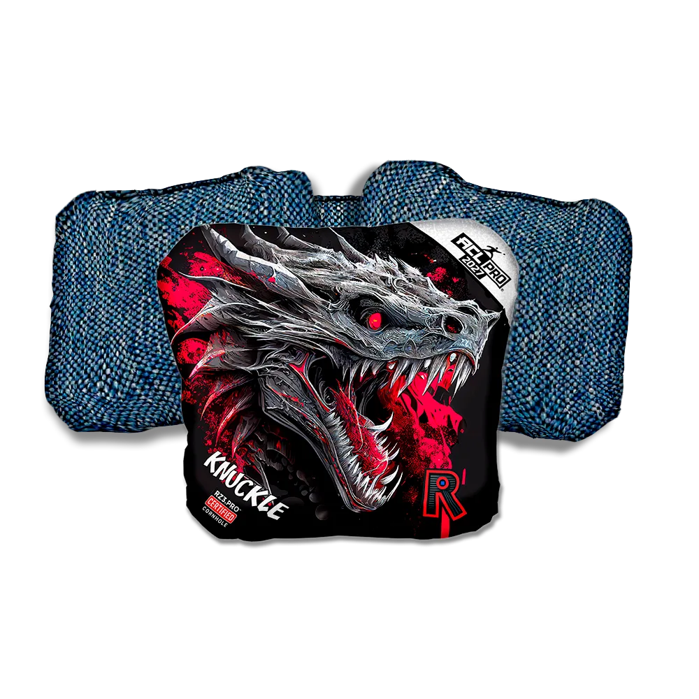 Knuckle PRO Dragon Black Series Blue Back Cornhole Bags