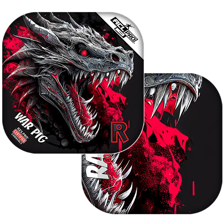 Dragon-themed Cornhole bags with red and black design on a white background