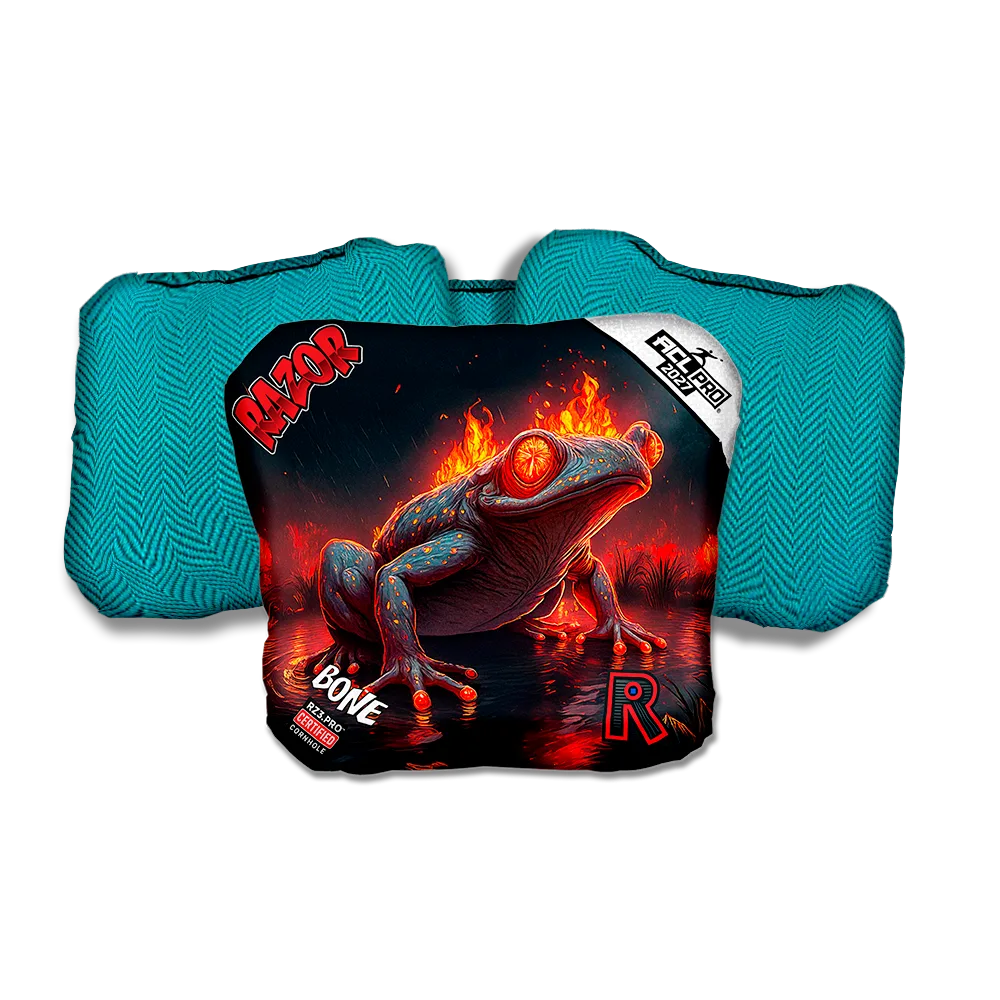 Bone PRO Fire Belly Teal Back Cornhole Bags