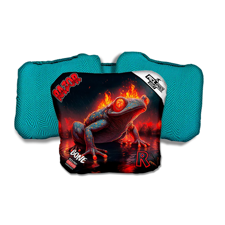 Bone PRO Fire Belly Teal Back Cornhole Bags