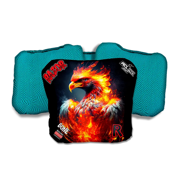 Bone PRO Fire Phoenix Teal Back Cornhole Bags