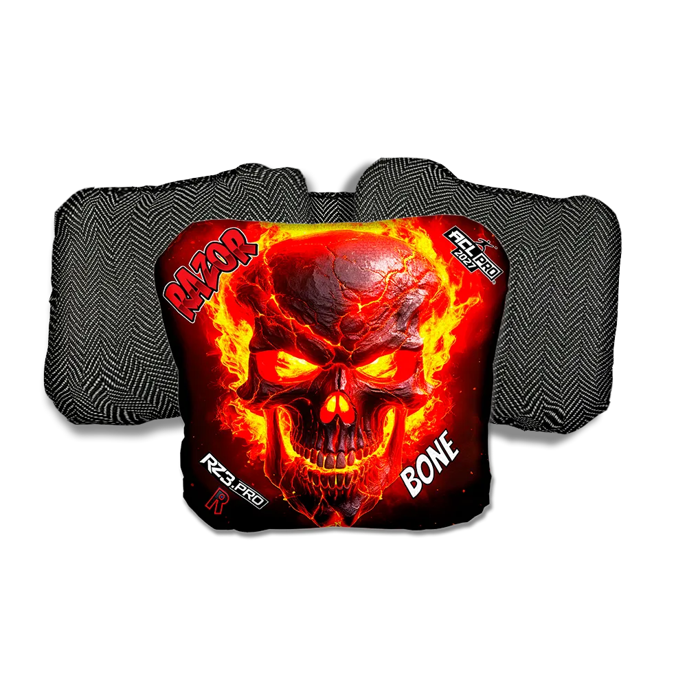 Bone PRO Fire Skull Black Back Cornhole Bags