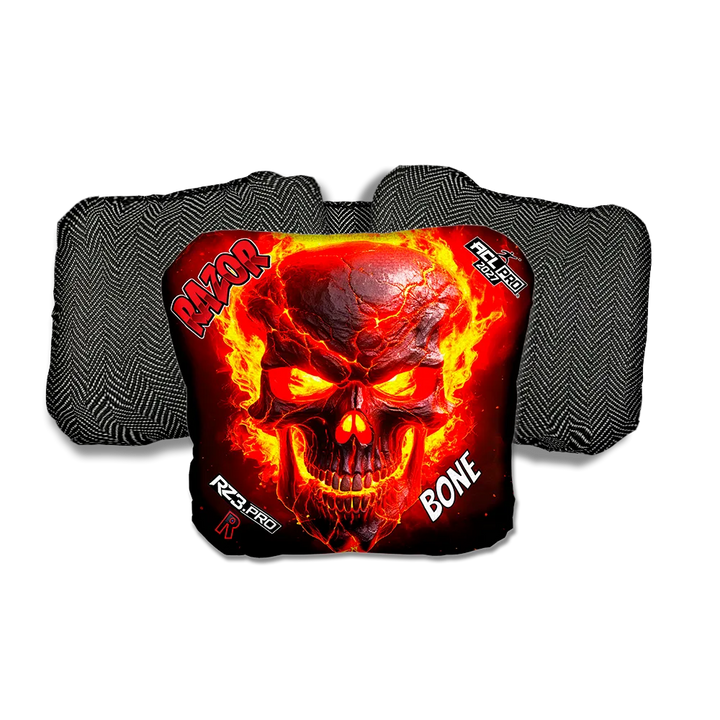 Bone PRO Fire Skull Black Back Cornhole Bags