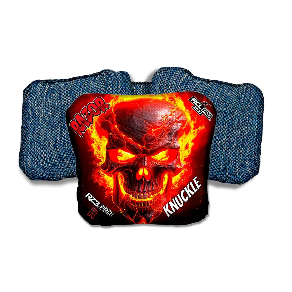 Knuckle PRO Fire Skull Blue Back Cornhole Bags