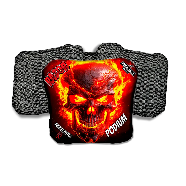 Podium PRO Fire Skull Black Back Cornhole Bags
