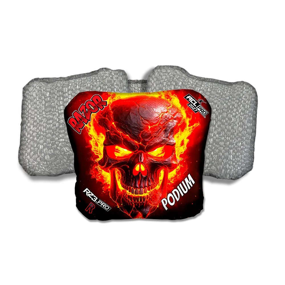 Podium PRO Fire Skull Silver Back Cornhole Bags