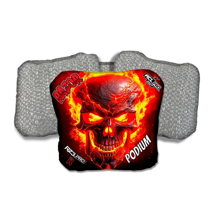 Podium PRO Fire Skull Silver Back Cornhole Bags
