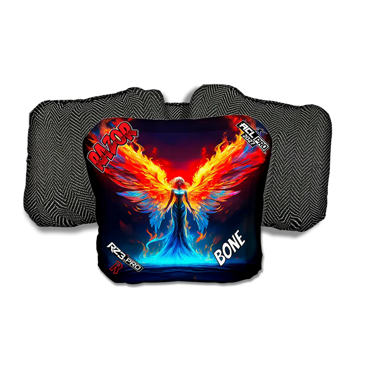 Bone PRO Flame Angel Black Back Cornhole Bags