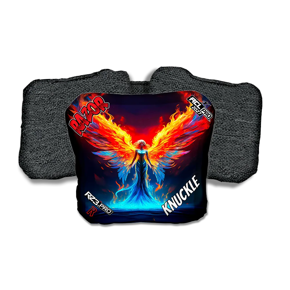 Knuckle PRO Flame Angel Black Back Cornhole Bags
