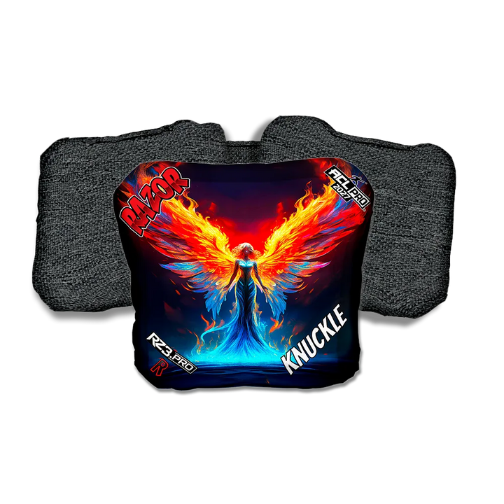Knuckle PRO Flame Angel Black Back Cornhole Bags