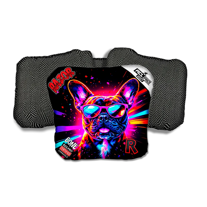 Bone PRO Frenchie Party Animals Black Back Cornhole Bags