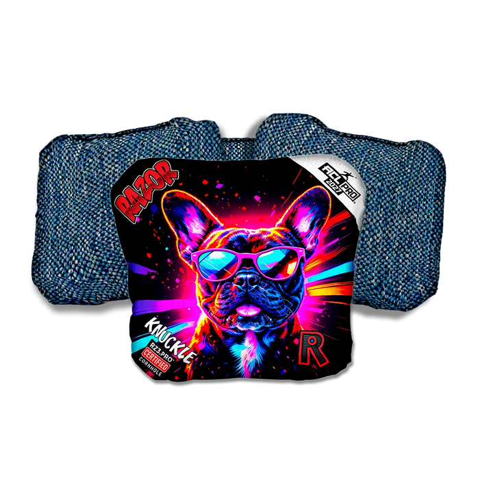 Knuckle PRO Frenchie Party Animals Blue Back Cornhole Bags