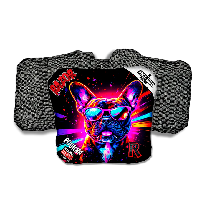 Podium PRO Frenchie Party Animals Black Back Cornhole Bags