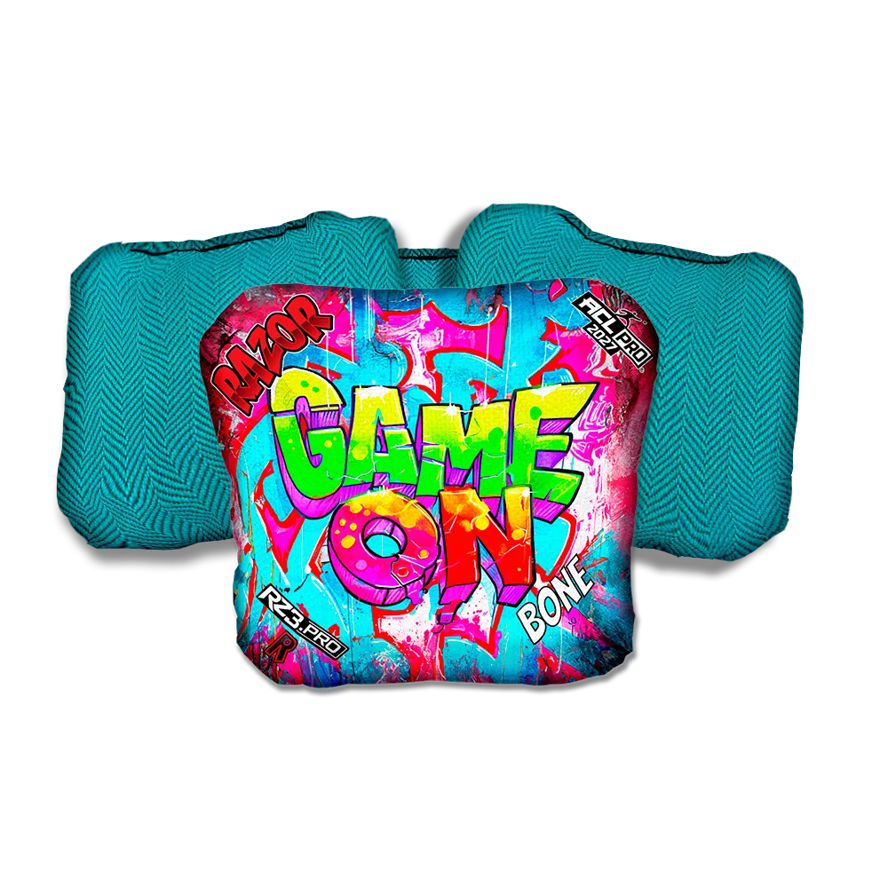 Bone PRO Game On Teal Back Cornhole Bags