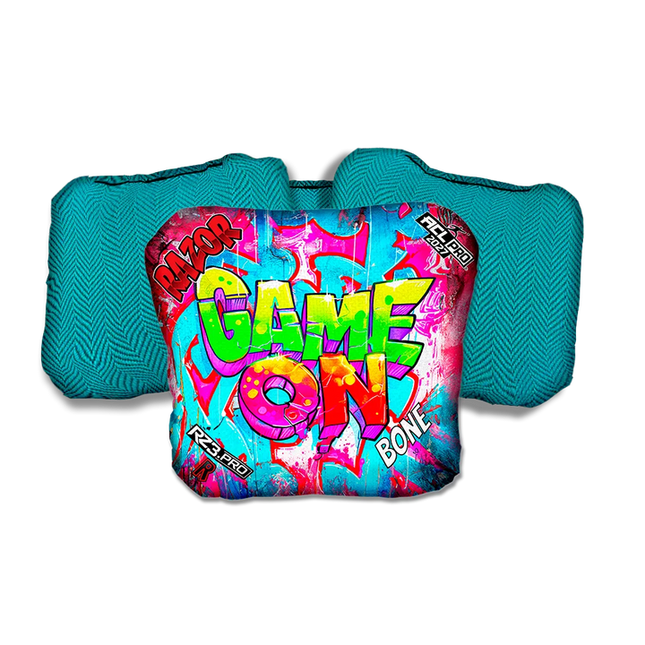 Bone PRO Game On Teal Back Cornhole Bags